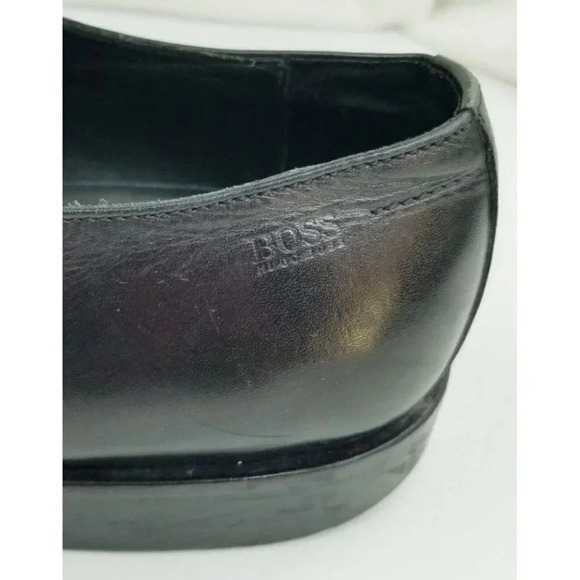 Hugo Boss Size 10 Men's Lace Up Embossed Logo Black Leather Shoes - Picture 3 of 12